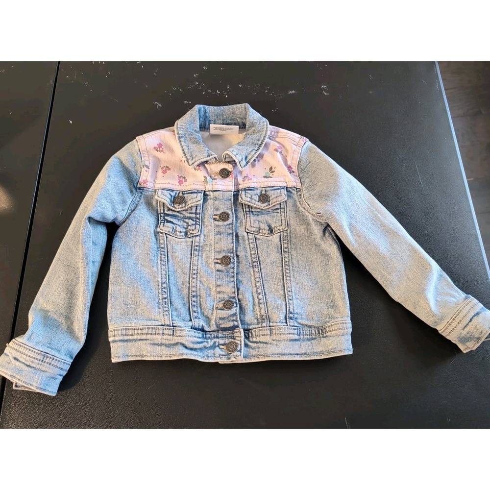 Okie Dokie Girls 3T Blue Jean Jacket Floral Pink Design Cotton